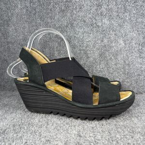 Fly London Yaji Sandals Womens 40 / 9 Black Slingback Platform Wedge Peep Toe